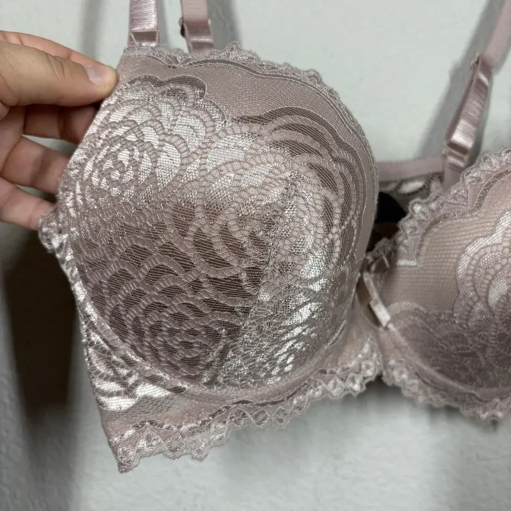 Rene Rofe 36D Push Up Bra Beige Padded Wired Lace Nylon Blend Adjustable Strap - Picture 3 of 7